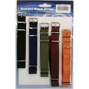 Nato style fabric watch strap 5pk assorted plain colours V18.24mm