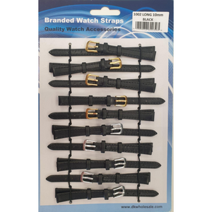 Black Leather Extra Long Watch Straps Pk10 size 6 1002BK