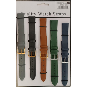 1555.05 18MM 2X Extra Long Mix Colour Leather Watch Straps Pack of 5