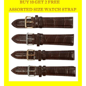 Classic Dark Brown Padded Crocodile Leather WATCH STRAP BUY 10 GET 2 FREE ASSORTED SIZE 18mm-20MM