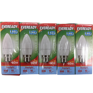 Eveready LED BC Candle Bulb 60w daylight pk of 5