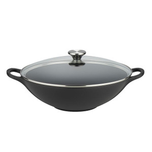 Satin Black Le Creuset 32cm Wok With Glass Lid Satin Black Le Creuset 32cm Wok With Glass Lid