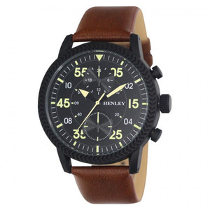 Bold Textured Sports Black Dial Men's Watch. Brown Leather Strap. High Quality. H02212.3