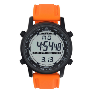 Henley Mens Digital Black Dial Rubber Strap Watch Orange HDG038.8