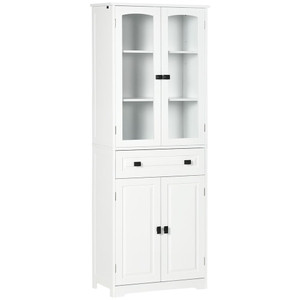 HOMCOM Kitchen Cupboard Storage Cabinet | Adjustable Shelves | Glass Door | 160cm