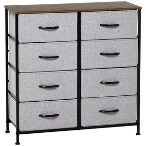 HOMCOM Grey 8 Drawer Fabric Chest: Closet & Hallway Storage, Wooden Top, High Quality