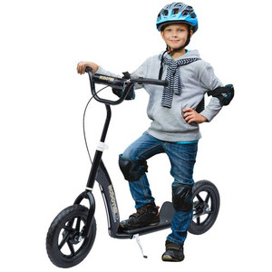HOMCOM Kids Scooter Kick Scooter with 12" EVA Tyres, Rear Brake, Big Wheels Scooter for 5-12 Years Old