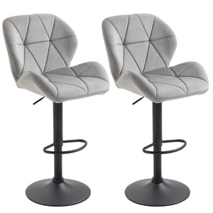 Bar Stool Set of 2 Fabric Adjustable Height Counter Chairs Light Grey