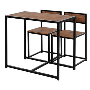 Stylish Steel Frame 2-Seater Bar Set - Durable & Functional - Ideal for Kitchen & Home - Wood Tone