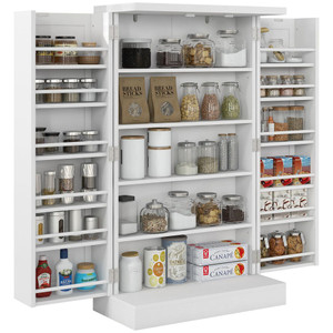 HOMCOM Kitchen Cupboard: Double Doors, 5-Tier Shelf, 12 Spice Racks, White