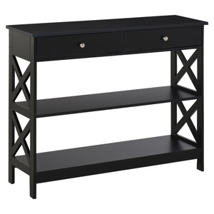 HOMCOM Console Table Side Desk w/Shelves Drawers Open Top X Support Frame Living Room Hallway Home Office Furniture Black