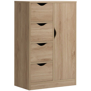 HOMCOM Bathroom Cabinet - 4 Drawers & Door Cupboard - Natural