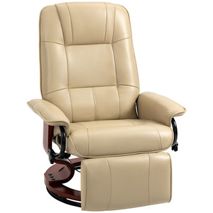 HOMCOM Ergonomic Office Recliner Sofa Chair PU Leather Armchair Lounger Cream