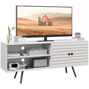 HOMCOM TV Unit for 65" TVs with 2 Open Shelves, Door and 2 Cable Holes, White