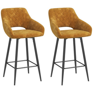 HOMCOM Bar Stools Set of 2, Velvet-Touch Fabric Counter Height Bar Chairs Brown - Default Title