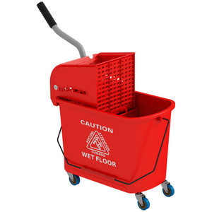 HOMCOM 20L Mop Bucket with Wringer Handle on Wheels for Floor Cleaning Red - Red