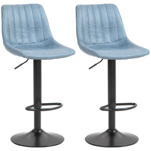 HOMCOM Set Of 2 Microfibre Retro Tub Bar Stools Metal Frame Footrest Seat Blue - Green
