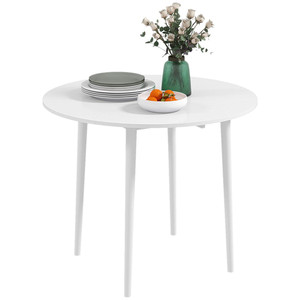 HOMCOM Foldable Dining Table, Round Drop Leaf Table with Wood Legs - Grey