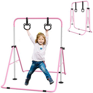 HOMCOM Adjustable Height Foldable Kids Gymnastics Bar with Non-Slip Mats, Pink