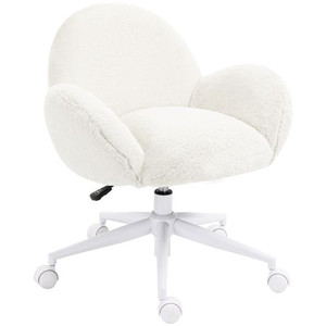 HOMCOM Fluffy Leisure Chair Office Chair with Backrest Wheels Cream White