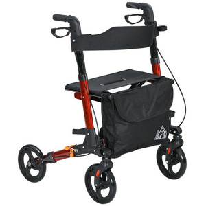 4 Wheel Rollator Walker with Seat Adjustable Mobility Walker with Bag - Red