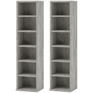 HOMCOM Set of 2 CD Storage Units with Adjustable Shelves - Cement Grey