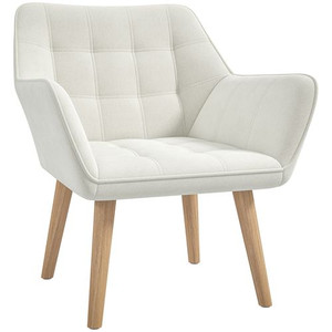 HOMCOM Velvet-Feel Accent Chair with Arms Slanted Back Wood Legs - Cream