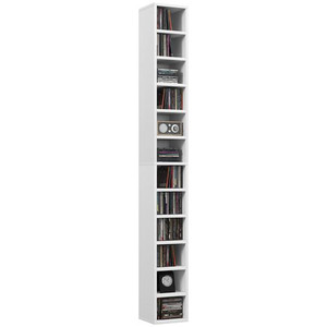 HOMCOM 204 CD Storage Tower Tall Bookcase Bookshelf with 12 Cubes - White
