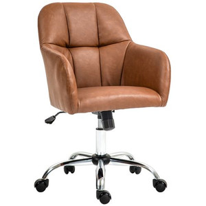 HOMCOM Computer Desk Chair with PU Leather, Swivel Wheels - Grey
