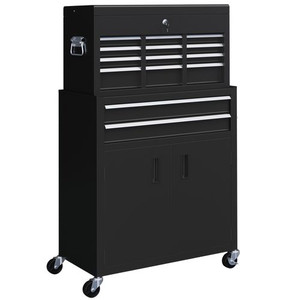 HOMCOM Top Chest and Roller Cabinet Combo Metal Tool Cabinet on Wheels - Blue