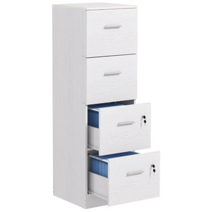 HOMCOM 4 Drawer File Cabinet Locking Filing Cabinet, Black Wood Effect - White