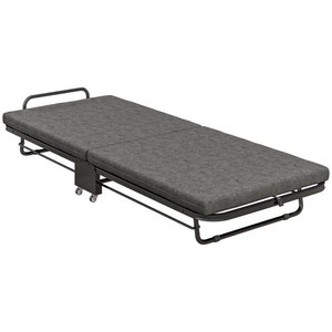 HOMCOM Single Folding Bed with Mattress Foldable Guest Bed on Wheels, Grey