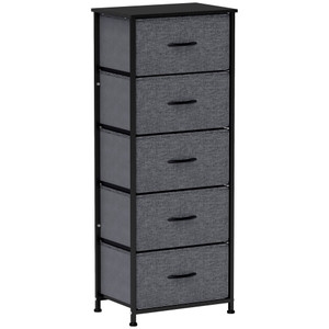 HOMCOM 5 Drawer Fabric Chest of Drawers w/ Wooden Top for Hallway - Dark Grey
