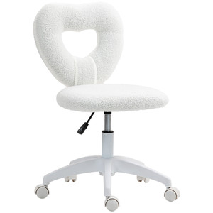 HOMCOM Armless Heart Desk Chair, Makeup Vanity Chair for Home - White
