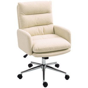 HOMCOM Upholstered Desk Chair with Height Adjustable - Cream