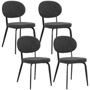 HOMCOM Set of 4 Sherpa Dining Chairs Boucle Kitchen Chairs with Back - Black