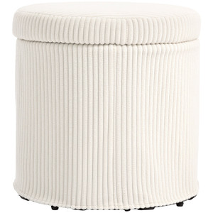 HOMCOM Round Storage Ottoman with Lid, Vanity Stool with Storage - Beige