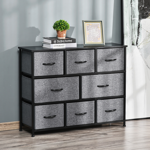HOMCOM Chest of Drawers Bedroom Dresser with 8 Fabric Drawers, Dark Grey