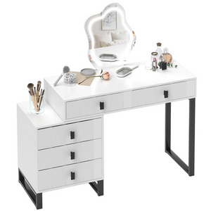 HOMCOM Dressing Table with LED Leaf Shape Mirror and 5 Drawers, White