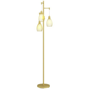 HOMCOM Industrial 3-Light Floor Lamp Dimmable Standing Lamp, Gold