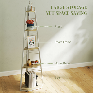 HOMCOM 5-Tier Corner Shelf, Shelving Unit with Adjustable Feet - Natural wood finish