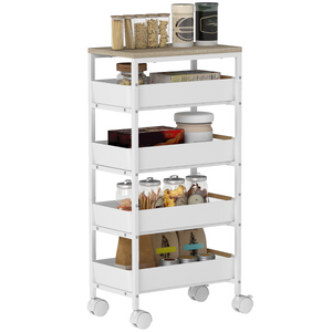 HOMCOM Kitchen Storage Trolley Mobile Utility Cart for Kitchen Office - White