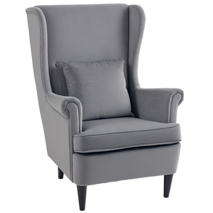 HOMCOM Wingback Chair, Modern Accent Chair for Living Room Bedroom - Dark Grey