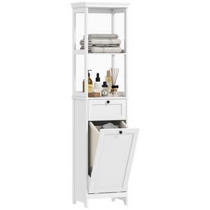 HOMCOM Slim Bathroom Storage Unit with Tilt-Out Laundry Cabinet Drawer White