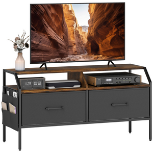 HOMCOM TV Stand Cabinet with 2 Foldable Drawers - Rustic Brown
