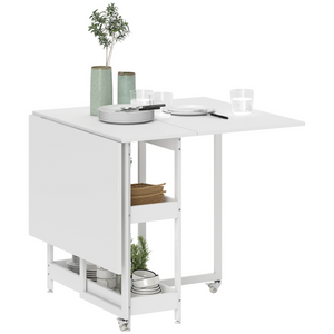 HOMCOM Folding Dining Table, Drop Leaf Table with Open Compartments - White
