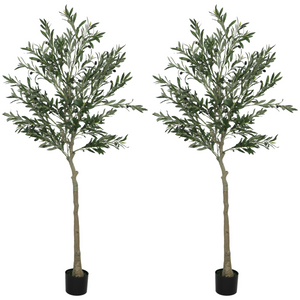 HOMCOM 2 Pack Indoor Artificial Plants, Faux Potted Silk Olive Trees, 120cm - 15 x 15 x 180 cm
