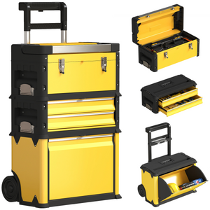 HOMCOM 3-Tier Tool Box with Wheels, Stackable Steel Toolbox - Yellow