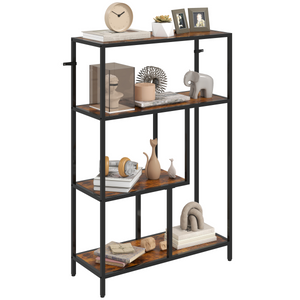 HOMCOM Industrial Bookshelf Bookcase w/ Open Shelves for Study - Rustic Brown