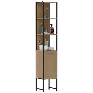 HOMCOM Tall Bathroom Cabinet with 3 Open Shelves Adjustable Shelf - Natural wood finish